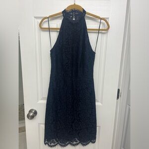 High Neck Navy Lace Halter Dress